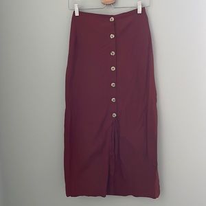 Free People Burnt Orange Button Front Midi Skirt